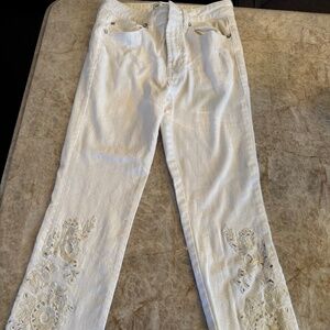 free people cream jeans with lace detail size 27